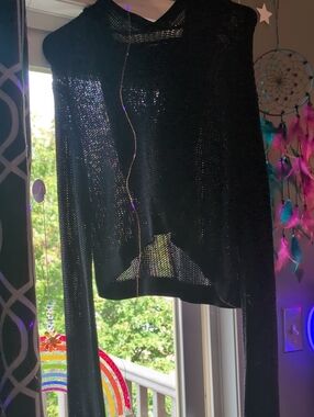 Women's/ Teens Garage Black Sheer Hooded Sweater